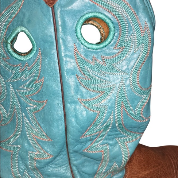 Nocona Handmade USA Turquoise Brown Leather Western Cowboy Boots 11D Square Toe - Picture 13 of 16